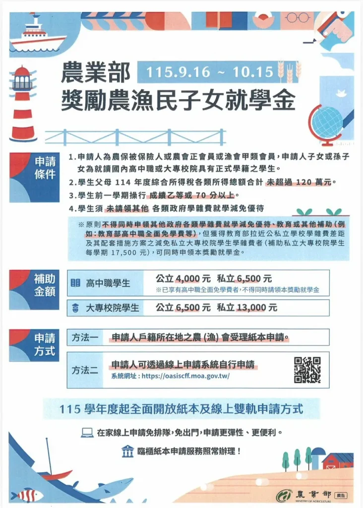 115學年度第1學期農漁民子女就學金相關圖片